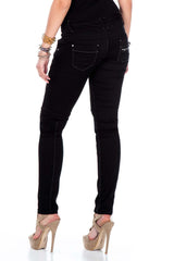 WD332 women Slim-Fit jeans with unusual decorative stitching