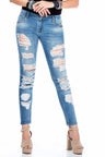 WD327 Femmes Slim-Fit Jeans dans un look détruit à la mode