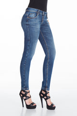 WD311 Jeans de tube féminin avec une plaquet de bouton extravagant dans le slim-ats