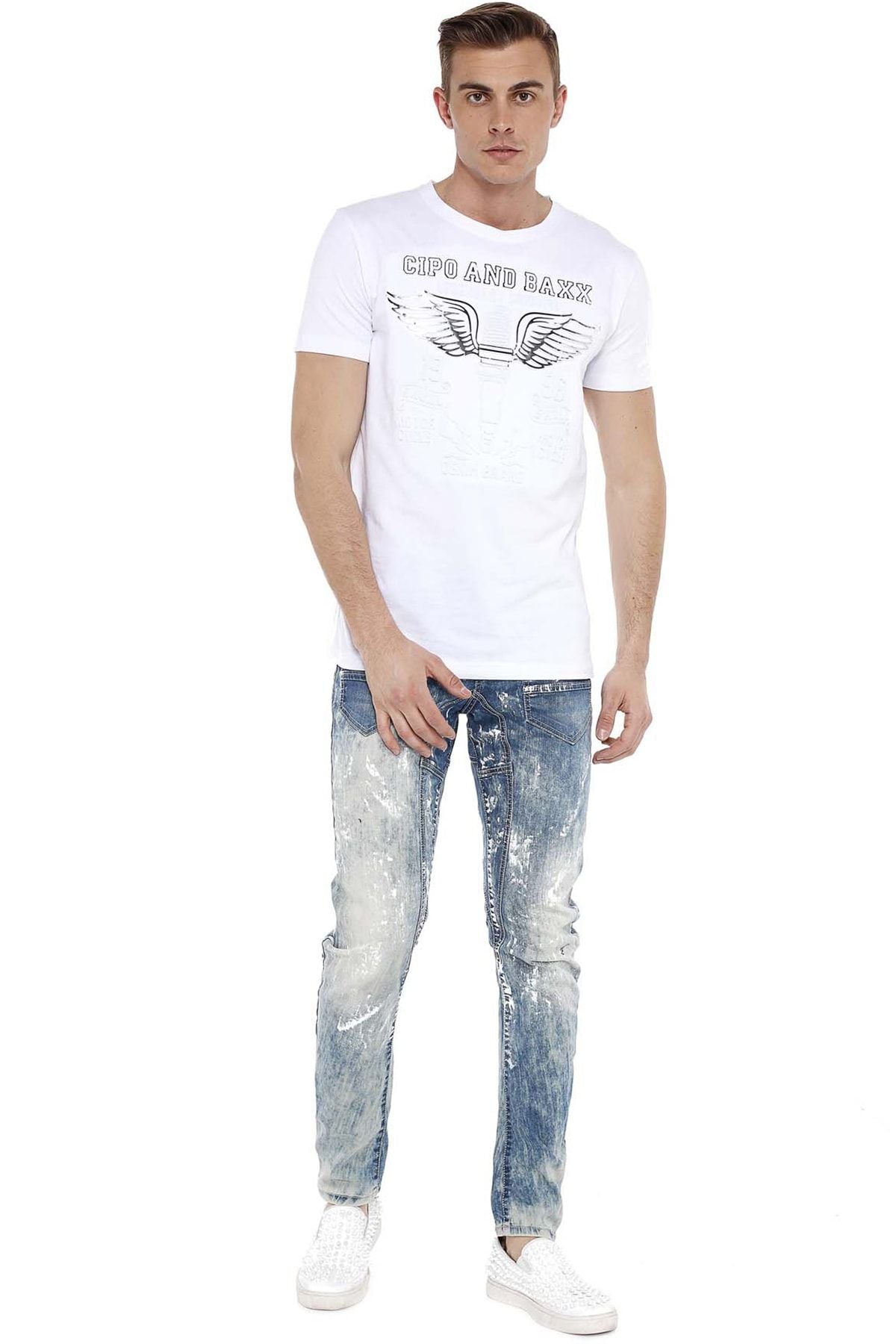 CD255 jeans confortables pour hommes avec des spots de couleurs cools