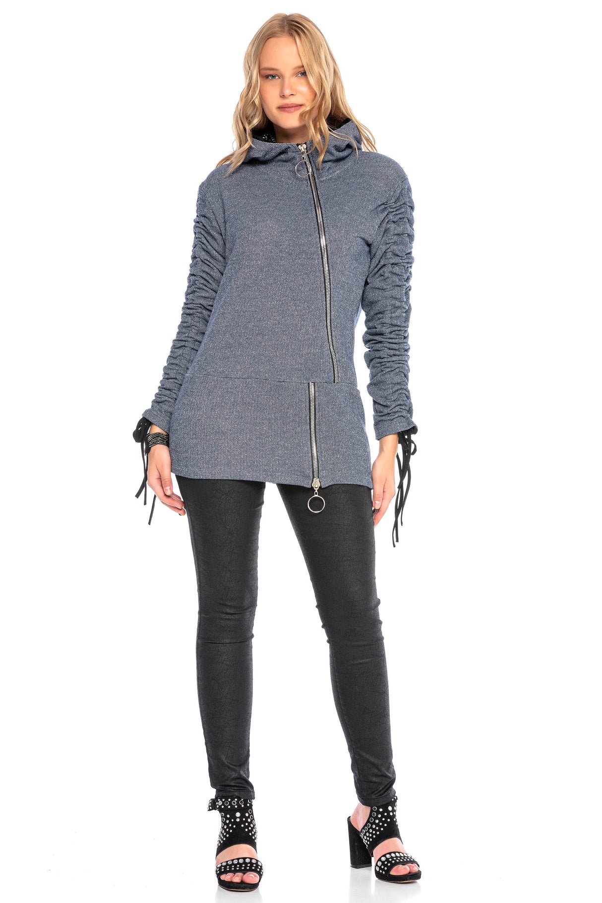 WL239 women hooded sweatshirt with asymmetrical zipper