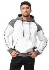 CL591 Herren Hoodie Sweatshirt – Zweifarbiger Kapuzenpullover in Ecru & Dunkelgrau mit Kontrastdetails | Stylischer Alltagslook mit Fronttasche
