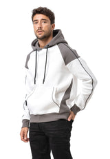 CL591 Herren Hoodie Sweatshirt – Zweifarbiger Kapuzenpullover in Ecru & Dunkelgrau mit Kontrastdetails | Stylischer Alltagslook mit Fronttasche