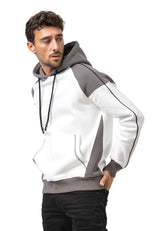 CL591 Herren Hoodie Sweatshirt – Zweifarbiger Kapuzenpullover in Ecru & Dunkelgrau mit Kontrastdetails | Stylischer Alltagslook mit Fronttasche