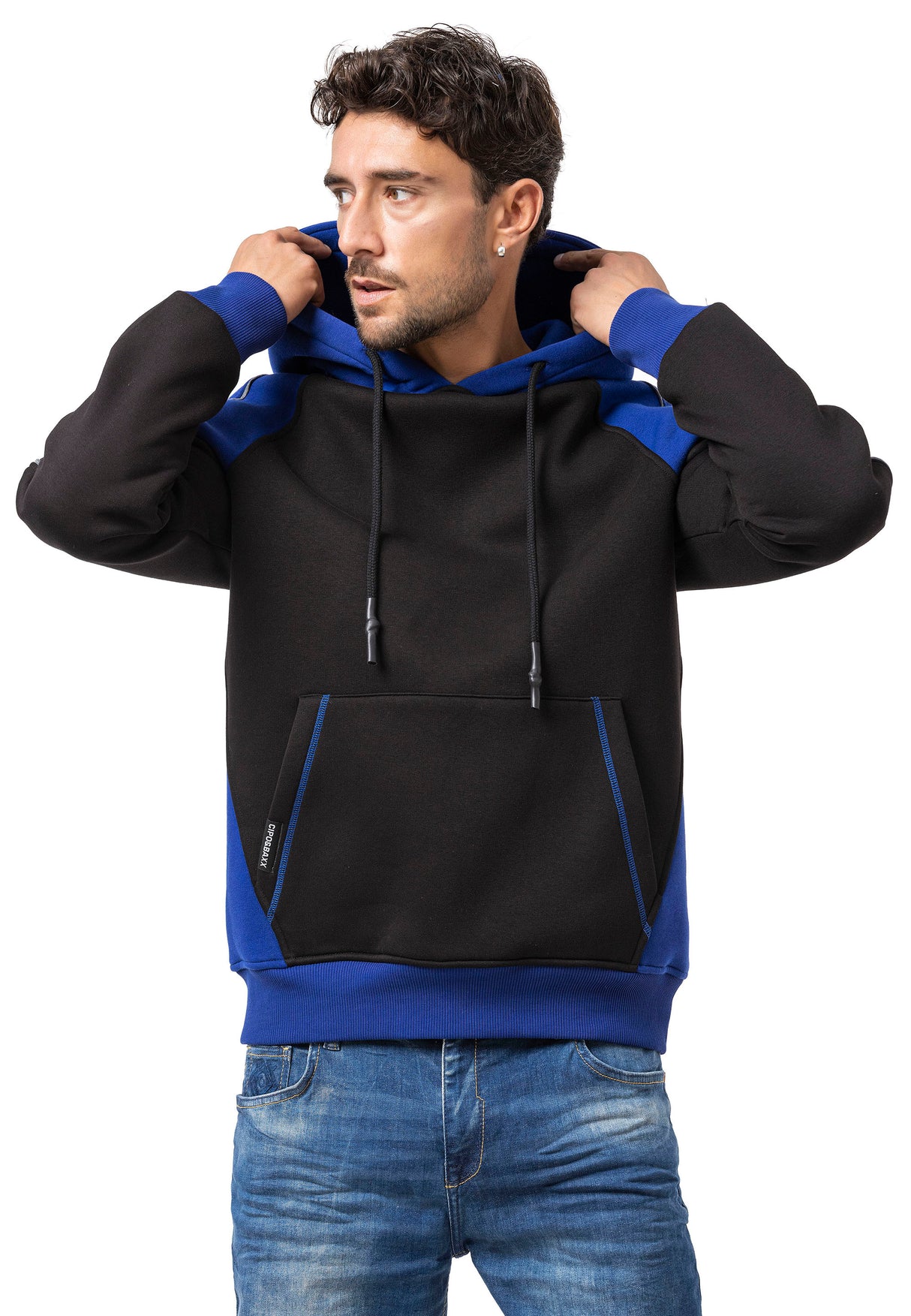 CL591 Herren Hoodie Sweatshirt – Zweifarbiger Kapuzenpullover in Ecru & Dunkelgrau mit Kontrastdetails | Stylischer Alltagslook mit Fronttasche
