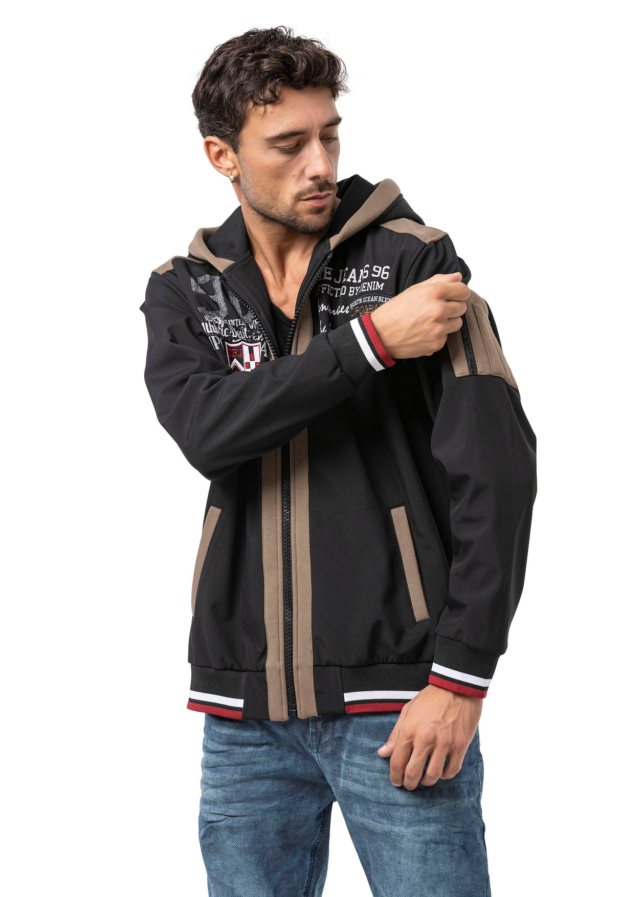 CL592 Herren Kapuzen Sweatjacke – Zweifarbiger Zip-Hoodie in Weiß & Dunkelgrau mit Kontrastdetails | Bequeme Freizeitjacke für Alltag & Streetwear
