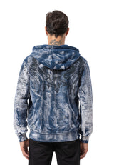 CL594 Homme Hoodie Sweat-shirt – Sweat à capuche noir-bleu avec tie-dye & imprimé « 96 » | Streetwear avec flair rétro & déclaration de marque