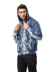 CL594 Homme Hoodie Sweat-shirt – Sweat à capuche noir-bleu avec tie-dye & imprimé « 96 » | Streetwear avec flair rétro & déclaration de marque