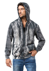 CL594 Homme Hoodie Sweat-shirt – Sweat à capuche noir-bleu avec tie-dye & imprimé « 96 » | Streetwear avec flair rétro & déclaration de marque