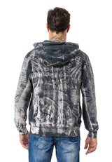 CL594 Homme Hoodie Sweat-shirt – Sweat à capuche noir-bleu avec tie-dye & imprimé « 96 » | Streetwear avec flair rétro & déclaration de marque