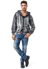 CL594 Homme Hoodie Sweat-shirt – Sweat à capuche noir-bleu avec tie-dye & imprimé « 96 » | Streetwear avec flair rétro & déclaration de marque