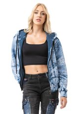 WL379 Sweat à capuche Femme – Zip-Hoodie avec motif tie-dye et impression dos | Streetwear oversize avec poches et cordon de serrage