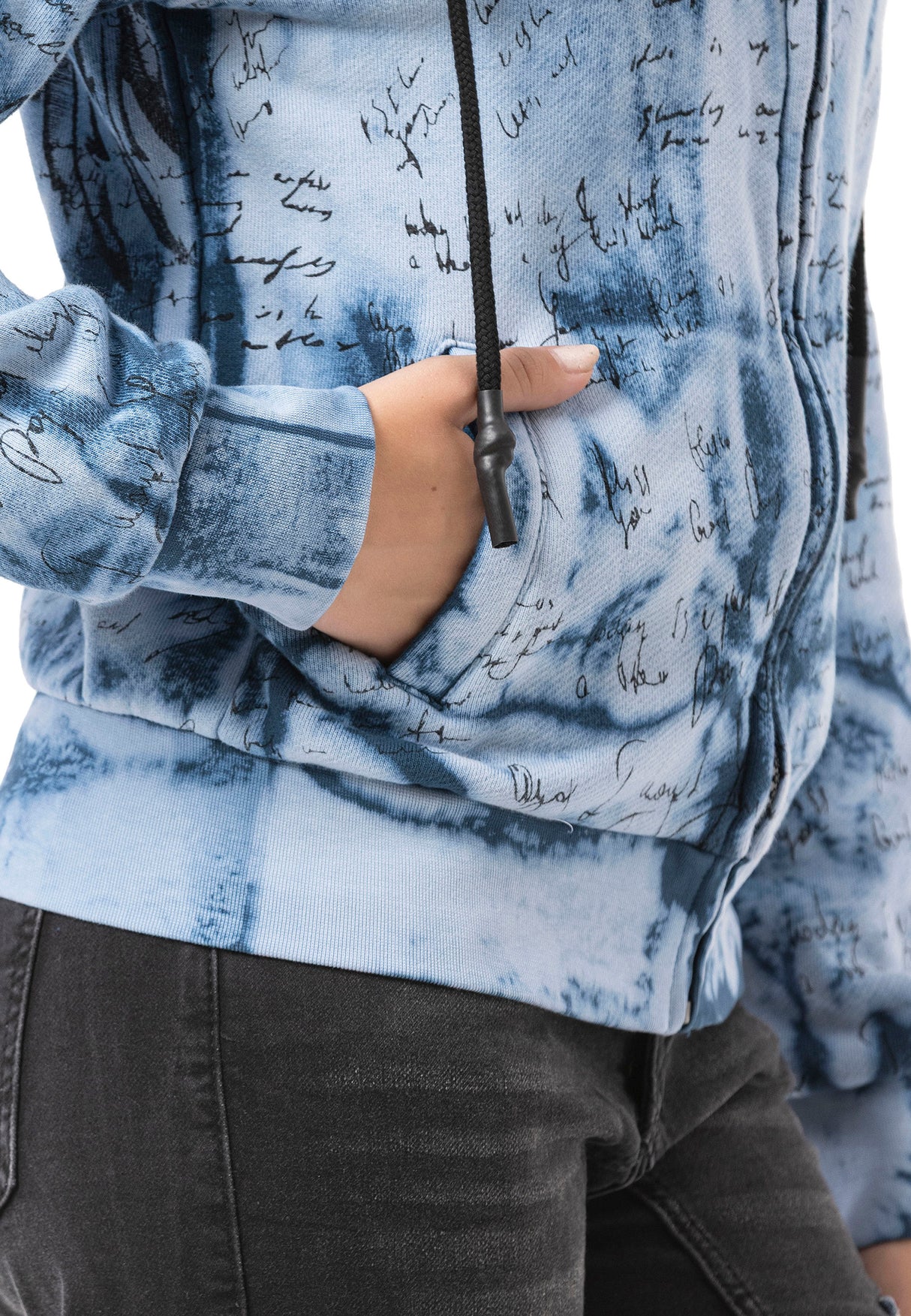 WL379 Sweat à capuche Femme – Zip-Hoodie avec motif tie-dye et impression dos | Streetwear oversize avec poches et cordon de serrage