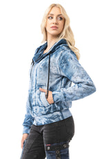 WL379 Sweat à capuche Femme – Zip-Hoodie avec motif tie-dye et impression dos | Streetwear oversize avec poches et cordon de serrage