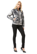 WL379 Sweat à capuche Femme – Zip-Hoodie avec motif tie-dye et impression dos | Streetwear oversize avec poches et cordon de serrage