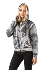 WL379 Sweat à capuche Femme – Zip-Hoodie avec motif tie-dye et impression dos | Streetwear oversize avec poches et cordon de serrage