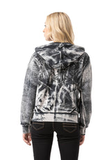 WL379 Sweat à capuche Femme – Zip-Hoodie avec motif tie-dye et impression dos | Streetwear oversize avec poches et cordon de serrage