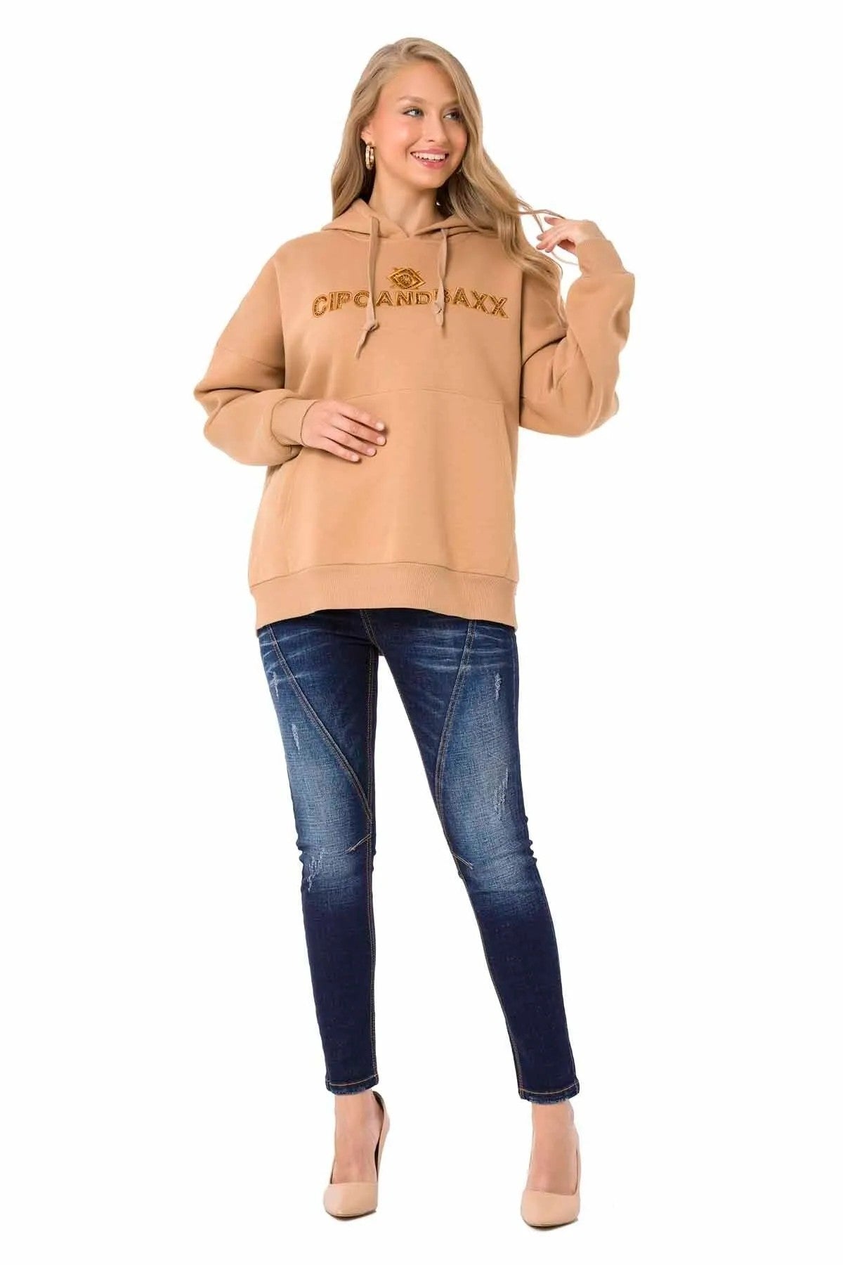 WL334 Women Sweins Sweatshirt con un bordado de marca moderno