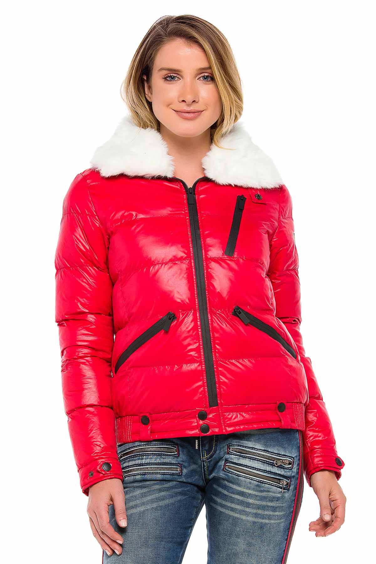 WM108 women's winter jacket with removable synthetic fur collar