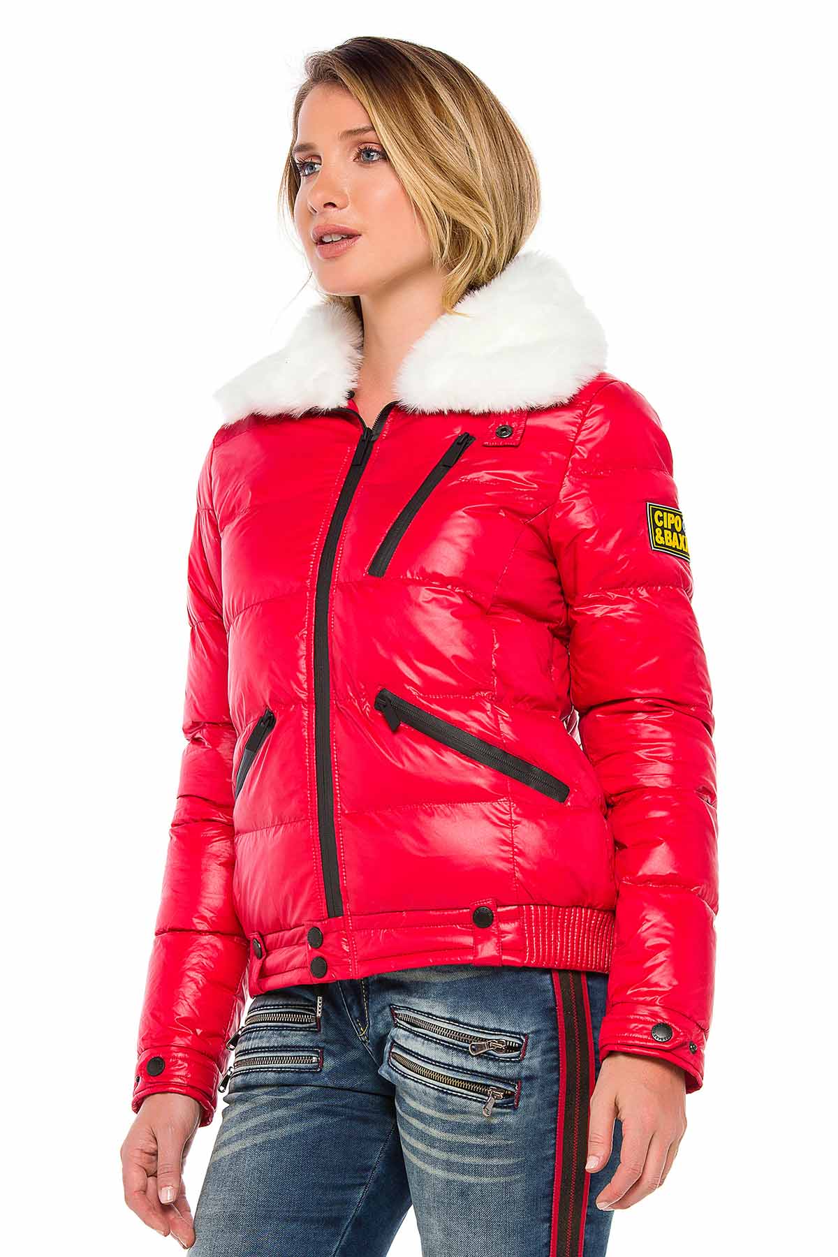 WM108 women's winter jacket with removable synthetic fur collar