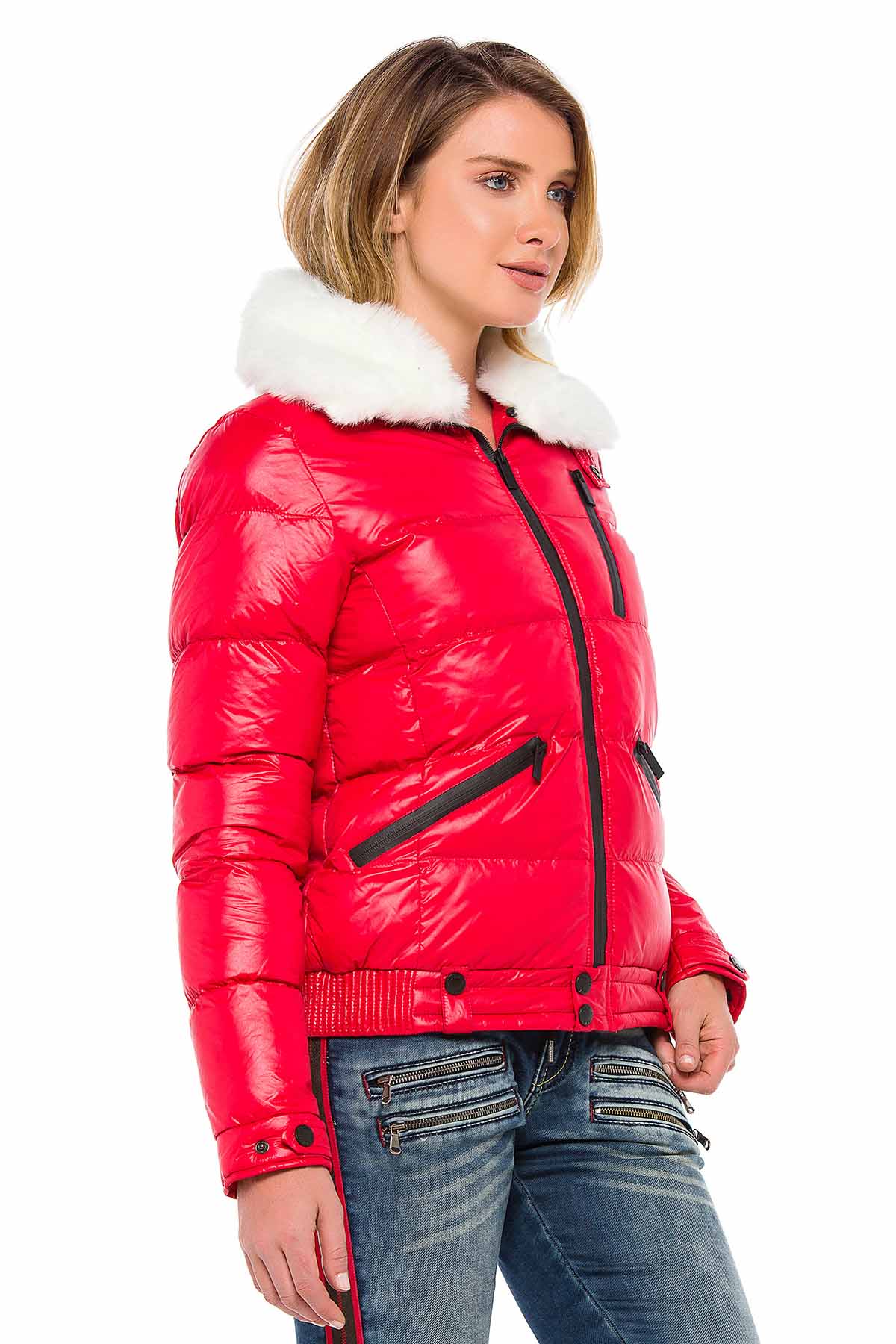 WM108 women's winter jacket with removable synthetic fur collar