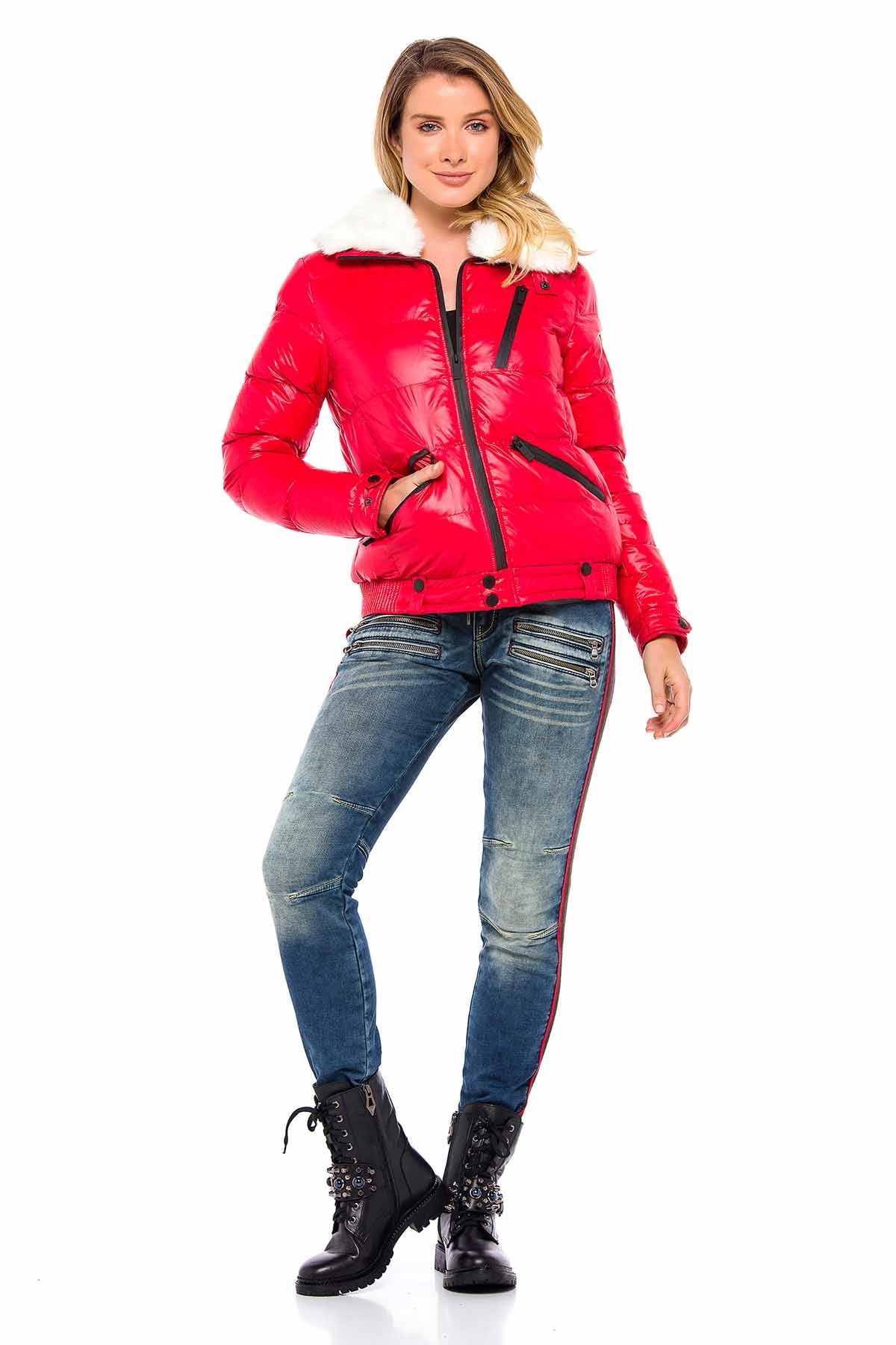 WM108 women's winter jacket with removable synthetic fur collar