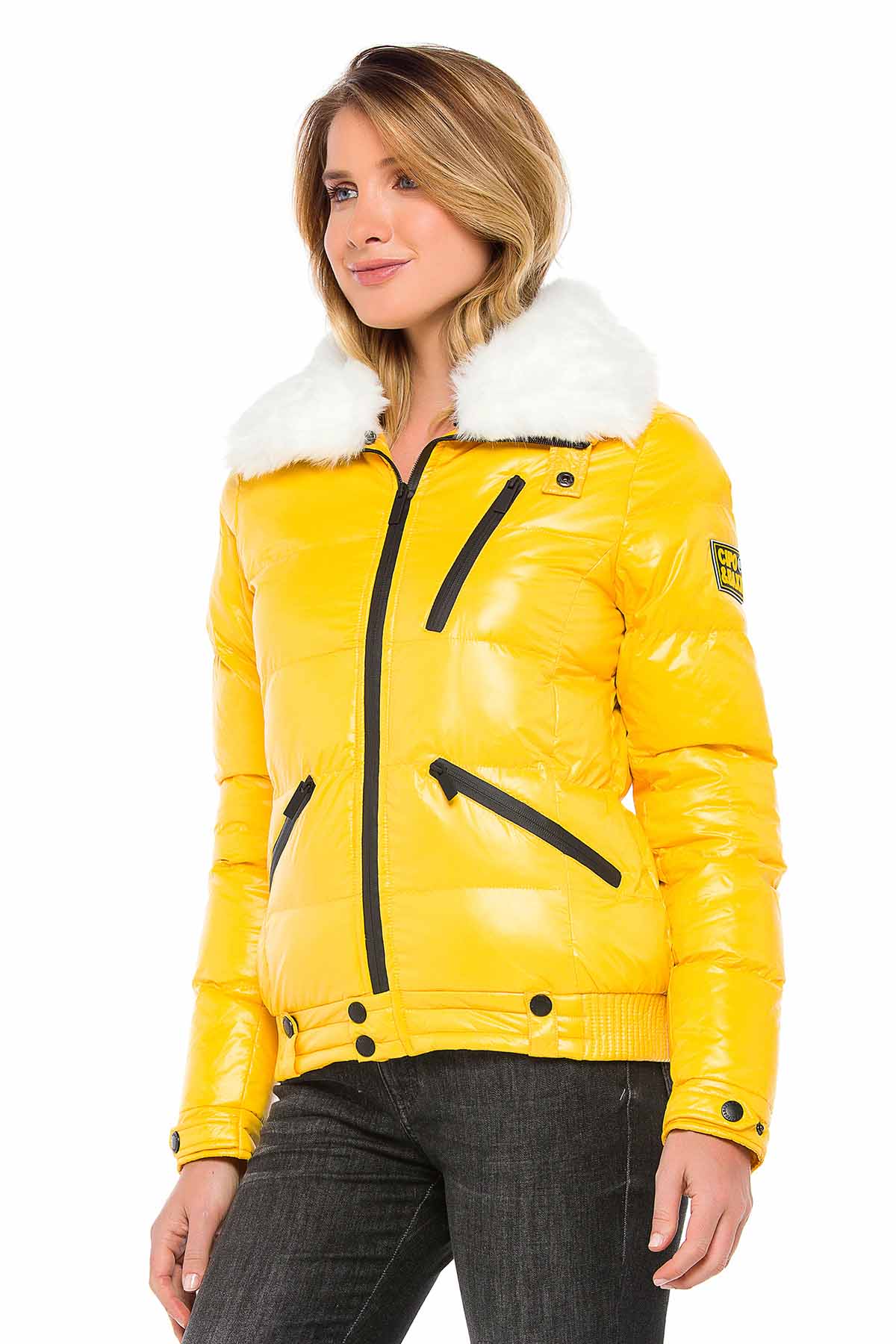 WM108 women's winter jacket with removable synthetic fur collar