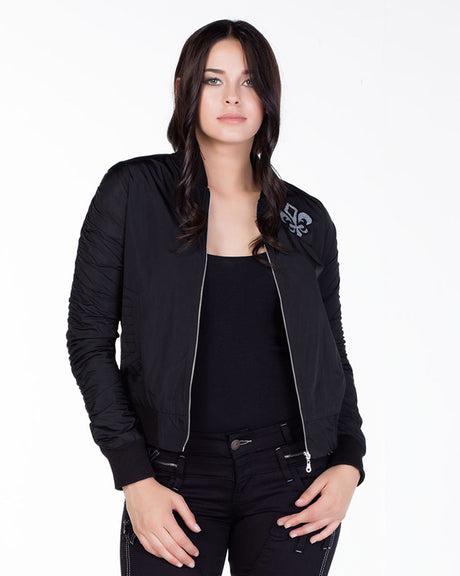 WJ123 women outdoor jacket with a chic lily emblem