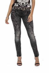 WD477 Women Straight jeans with trendy decorative stitching