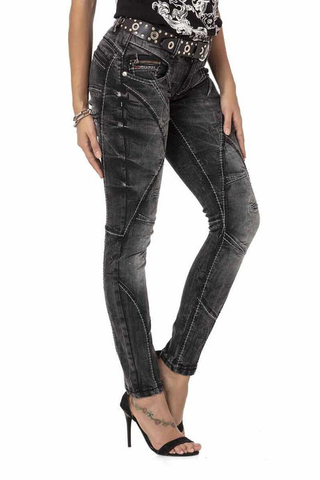 WD477 Damen Straight-Jeans mit trendigen Ziernähten