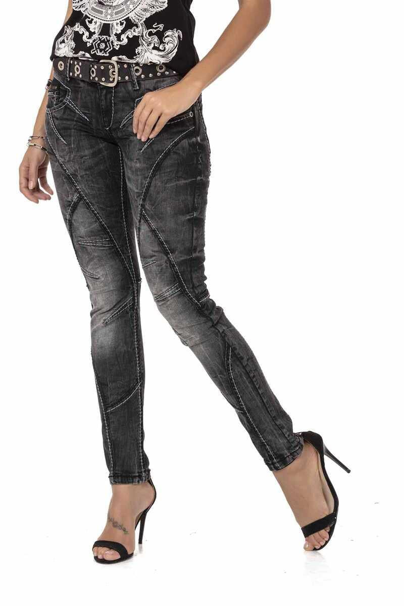 WD477 Women Straight jeans with trendy decorative stitching