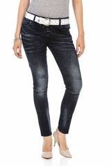 WD469 Dames Slim-Fit Jeans met opvallende decoratieve Stiksels