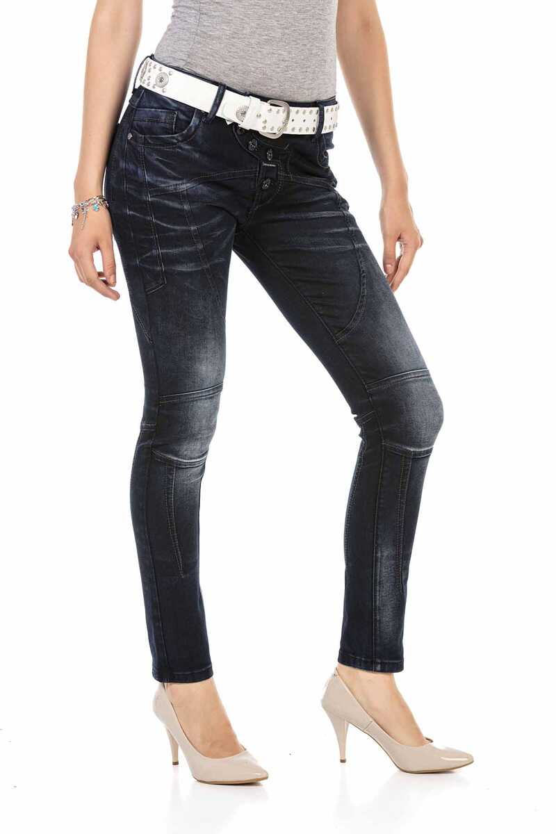 WD469 Dames Slim-Fit Jeans met opvallende decoratieve Stiksels