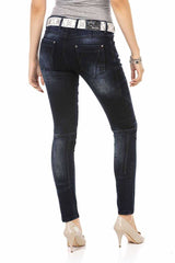 WD469 Dames Slim-Fit Jeans met opvallende decoratieve Stiksels