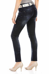 WD469 Dames Slim-Fit Jeans met opvallende decoratieve Stiksels