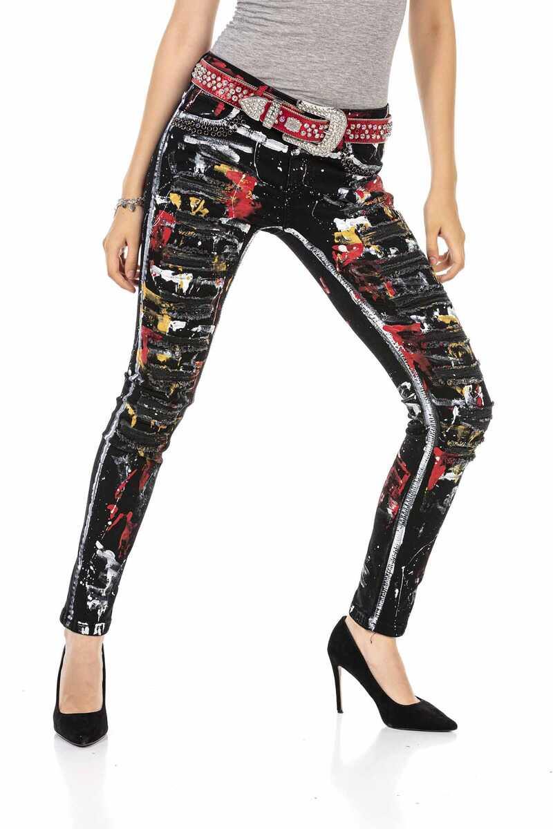 WD463 women Slim-Fit jeans in a trendy handpaint design