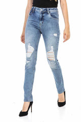 WD452 women Slim-Fit jeans with cool destroyed elements