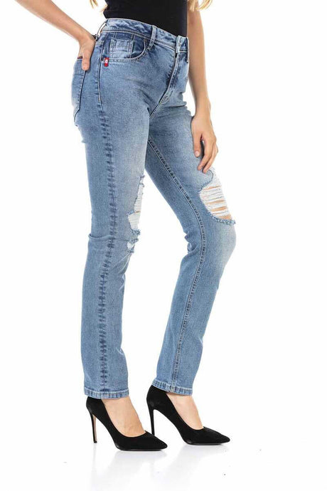 WD452 Damen Slim-Fit-Jeans mit coolen Destroyed-Elementen