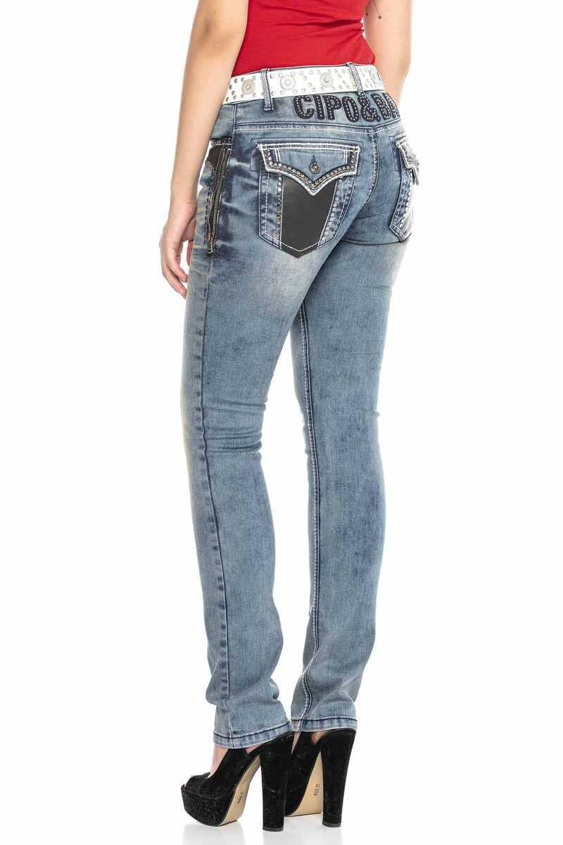 WD421 Damen Slim-Fit-Jeans mit Nieten-Besatz