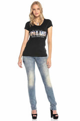 WD421 Damen Slim-Fit-Jeans mit Nieten-Besatz