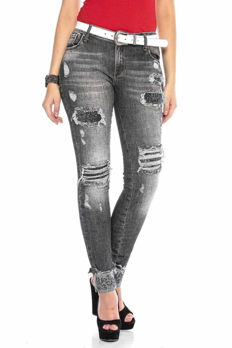 WD420 Women's Tube Jeans con elementos destruidos