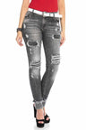 WD420 women's tube jeans with destroyed elements