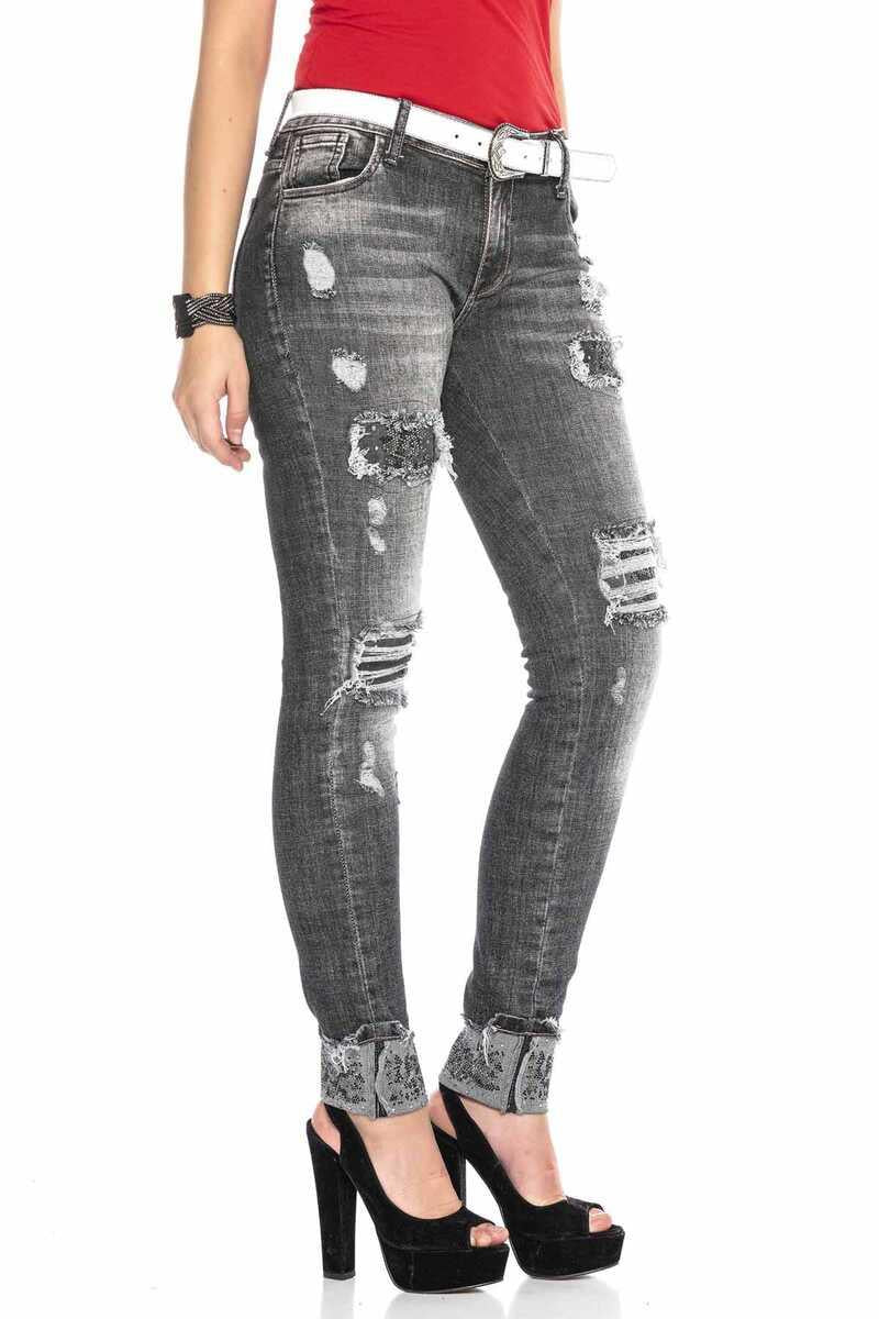 WD420 women's tube jeans with destroyed elements