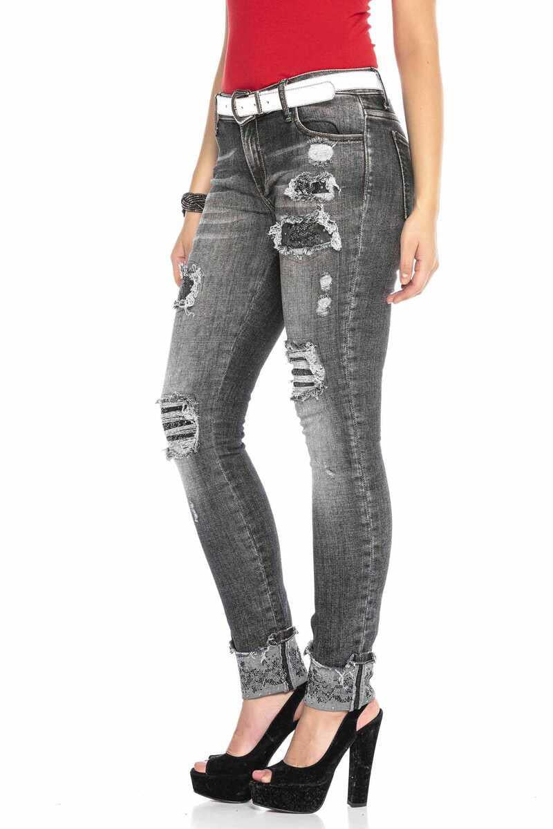 WD420 women's tube jeans with destroyed elements