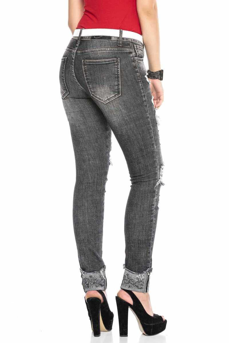 WD420 women's tube jeans with destroyed elements