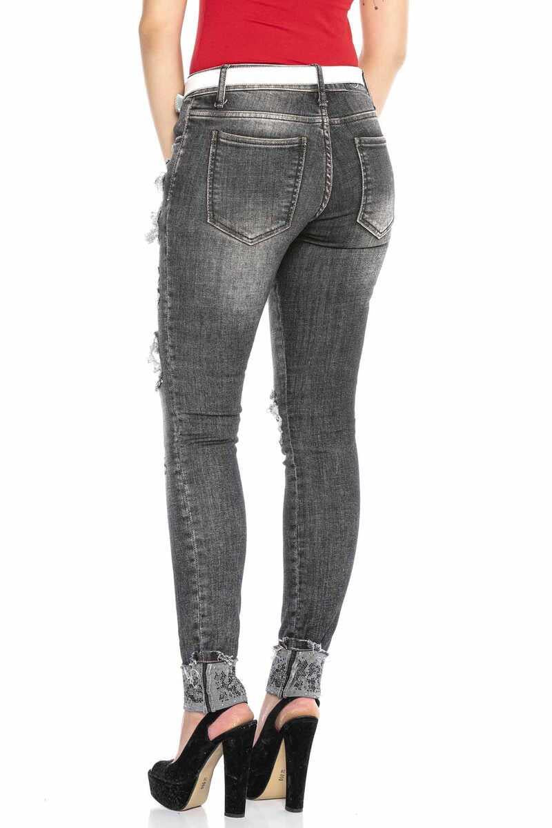 WD420 women's tube jeans with destroyed elements