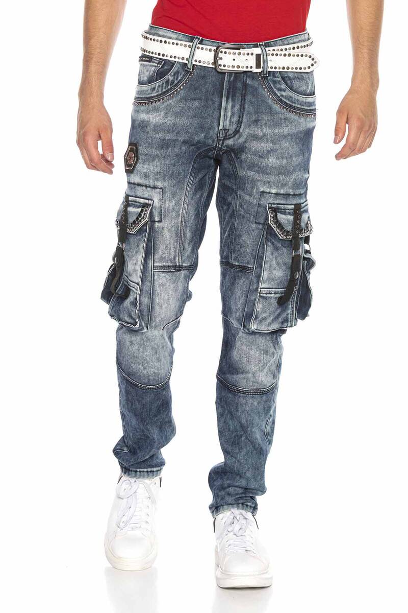 CD650 Men Straight Fit-Jeans with cool cargot bags