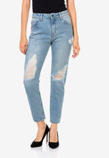 WD451 women Slim-Fit jeans with trendy destroyed parts