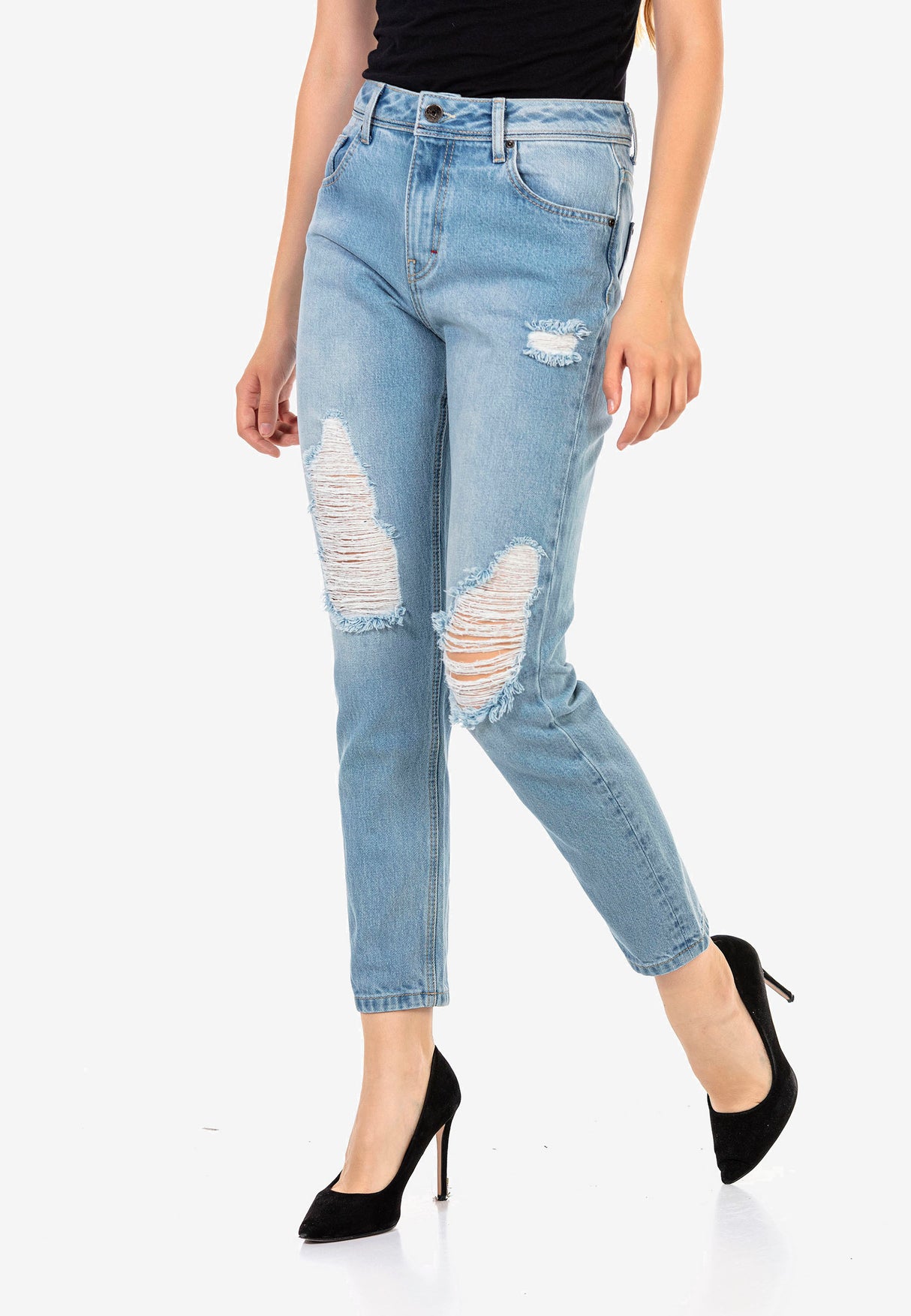 WD451 women Slim-Fit jeans with trendy destroyed parts