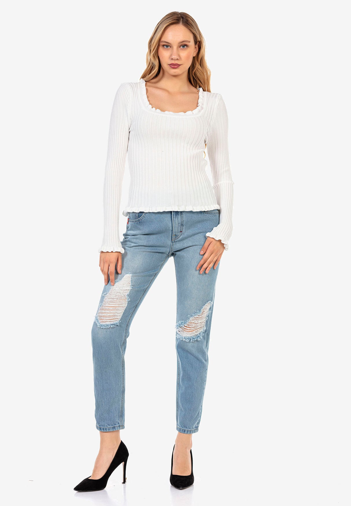 WD451 Jeans slim-fit strappati per donna